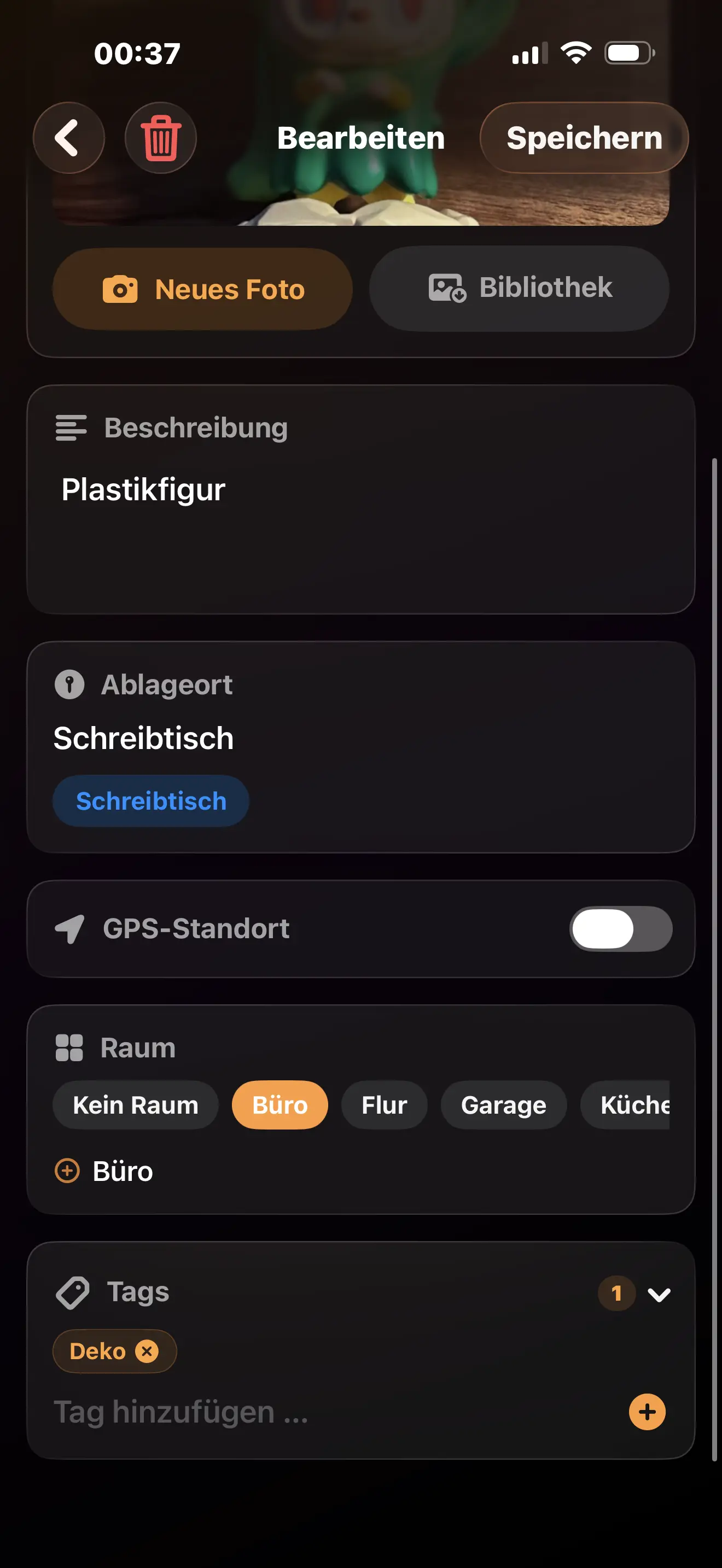 Gegenstand erfassen und bearbeiten